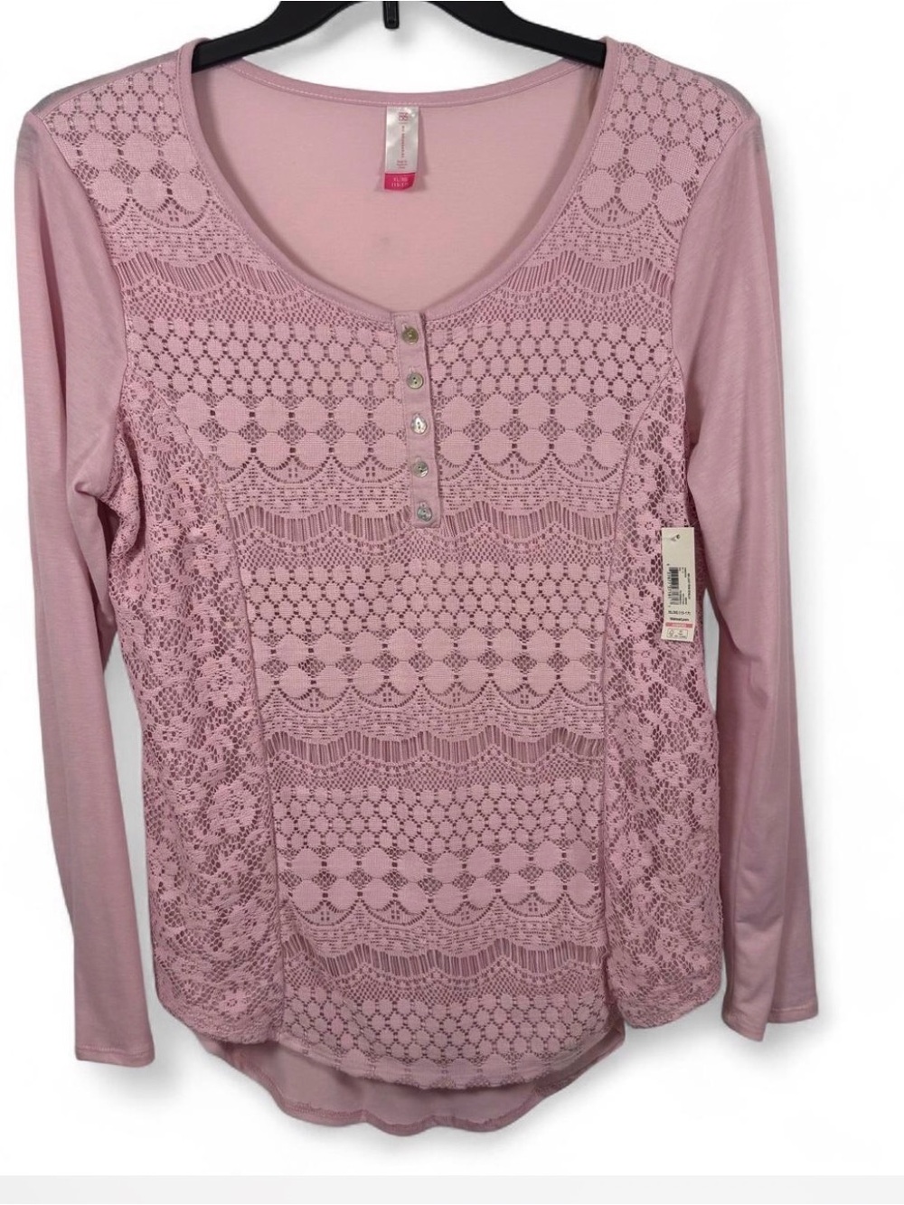 NWT No Boundaries Pink Lace-Front Long Sleeve Henley XL (15-17)